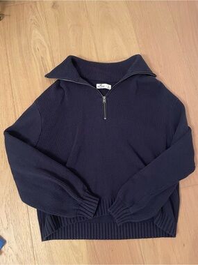 Hollister Navy Ribbed Quarter-Zip Sweater